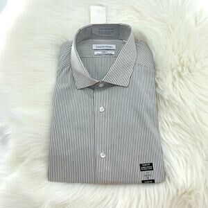 Calvin Klein Men's Steel Slim-Fit Non-Iron - Gray/White Stripes - XL - NWT